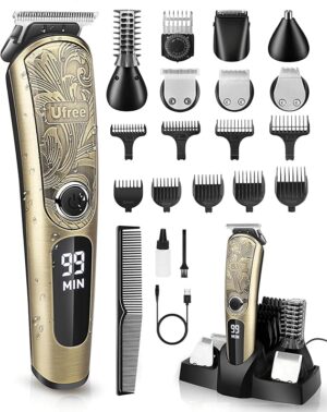 Ufree Gifts for Men, Beard Trimmer with Charging Stand, IPX7 Waterproof Electric Razor Shavers for Men, Clippers for Hair Cutting